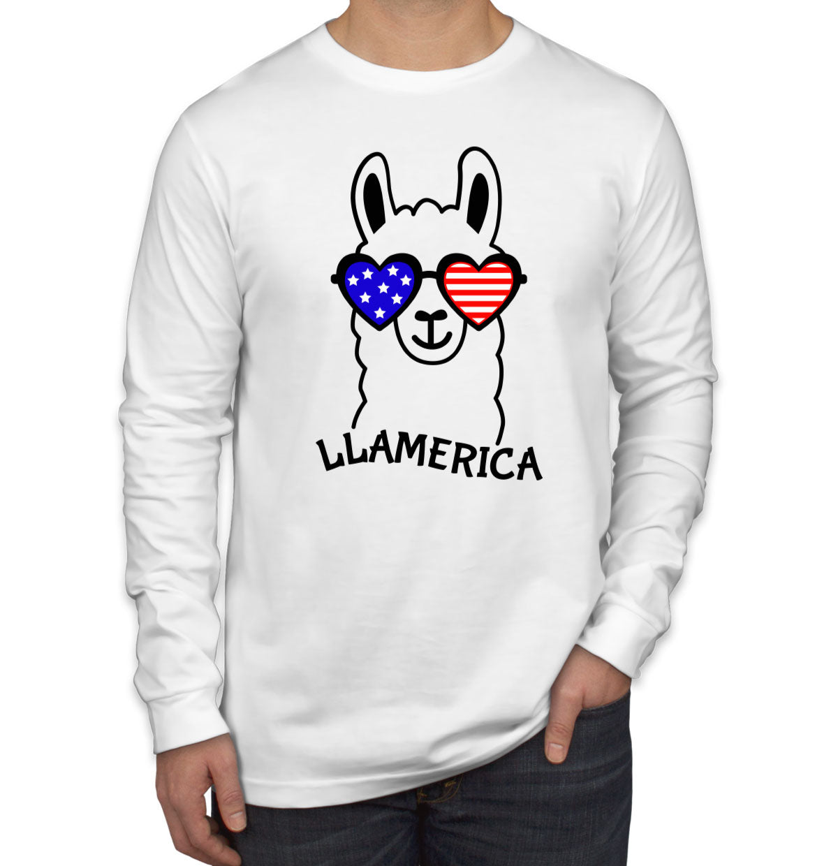 Llama America Patriotic Men's Long Sleeve Shirt