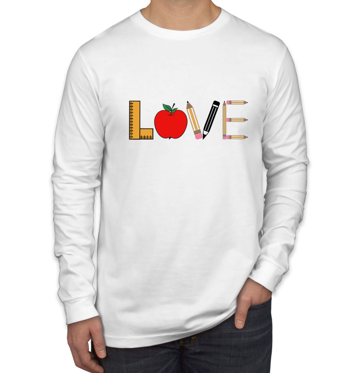 Love Typography Teacher Men's Long Sleeve Shirt