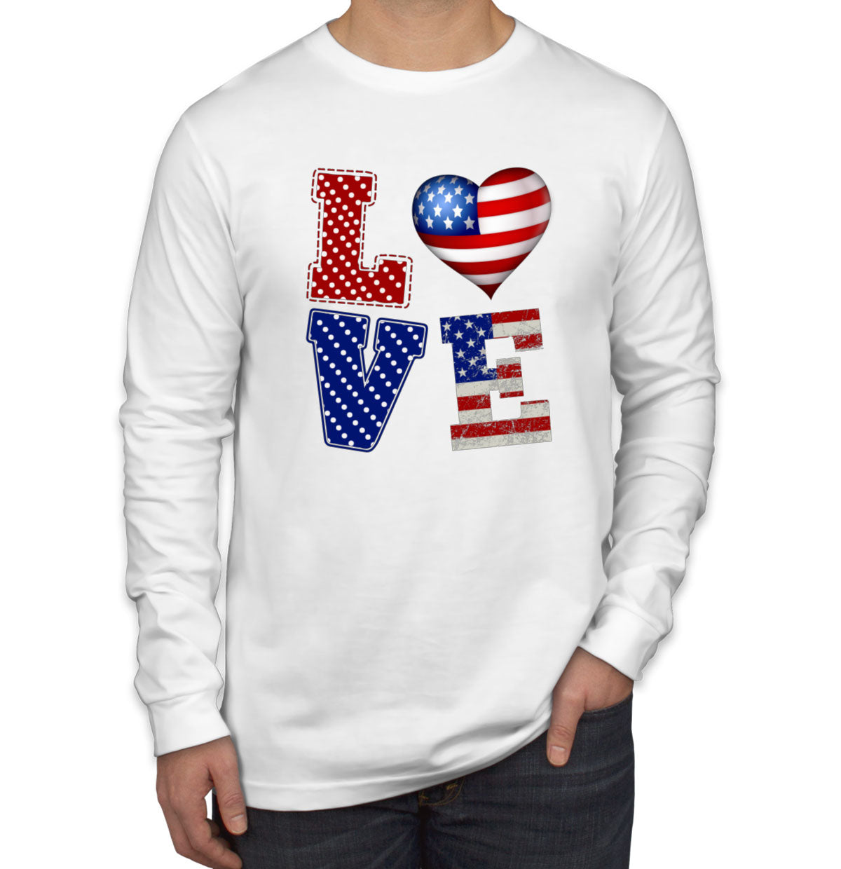 Love USA America Patriotic Men's Long Sleeve Shirt