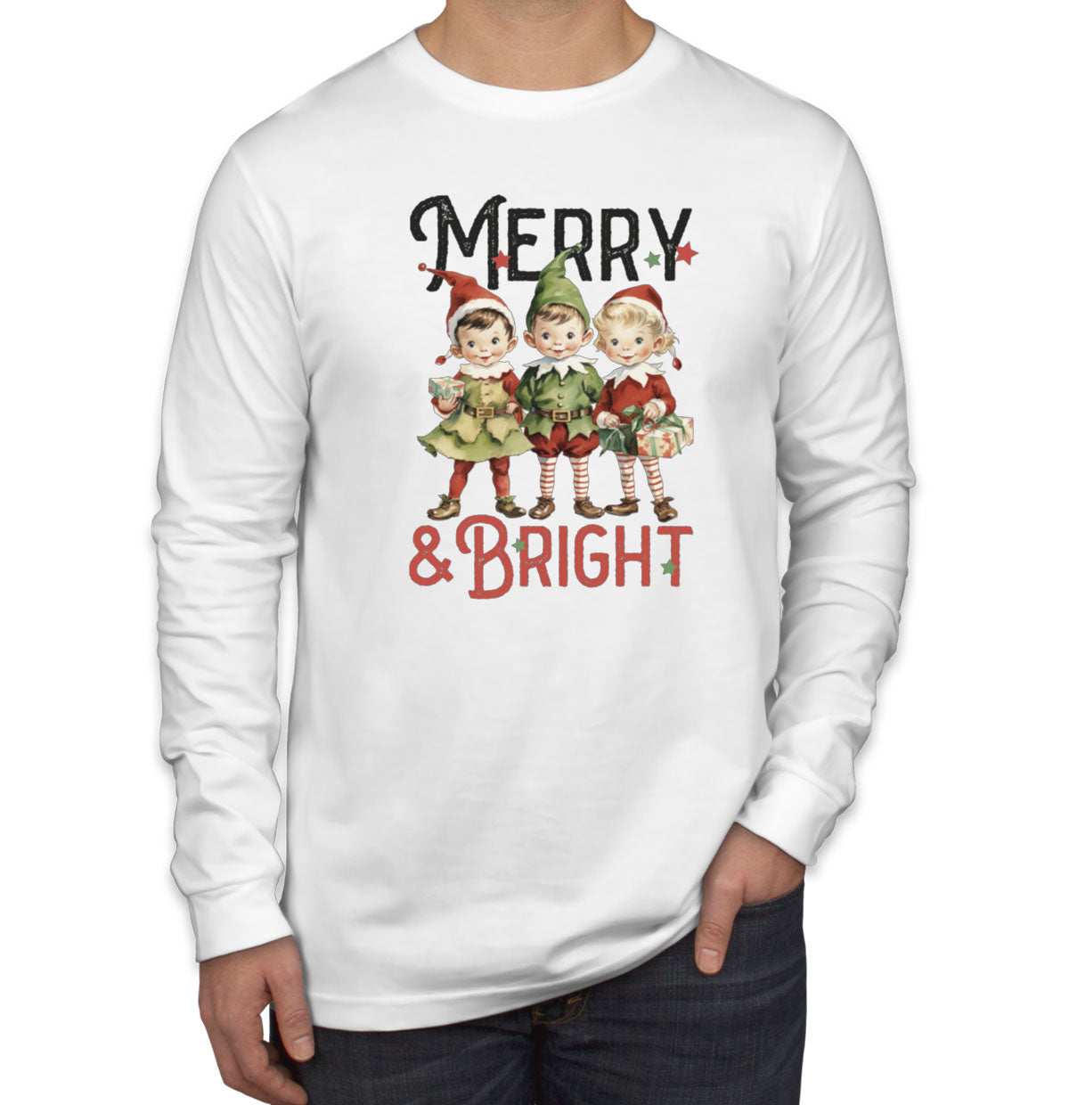 Merry And Bright Christmas Men's Long Sleeve Shirt