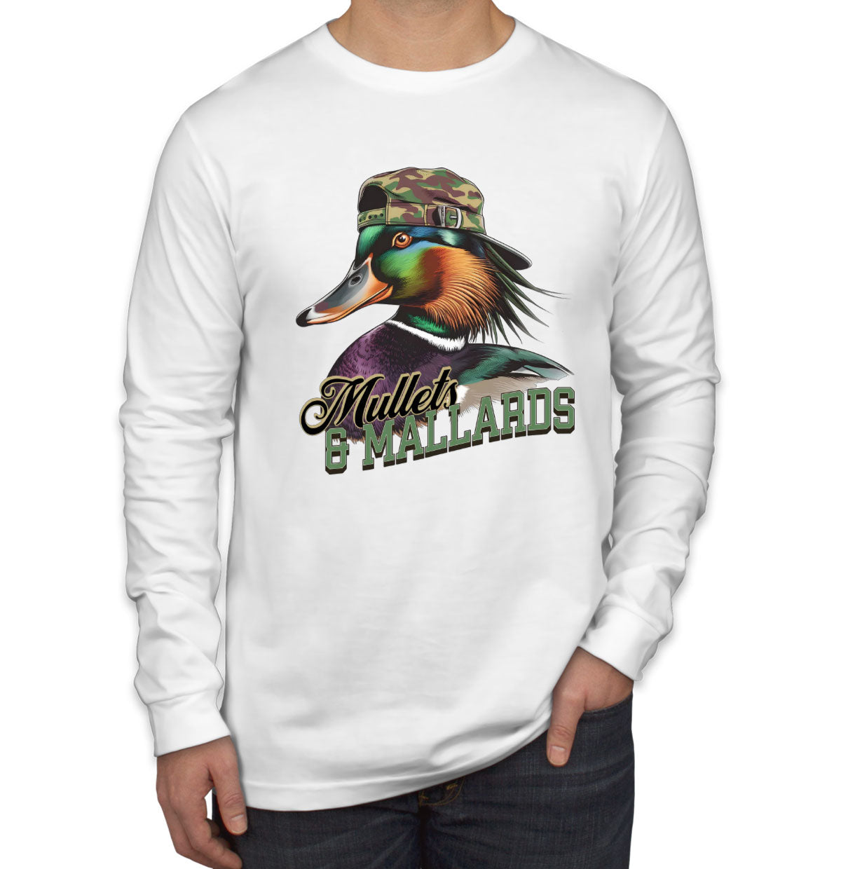 Mullets And Mallards Duck Hunting Men's Long Sleeve Shirt