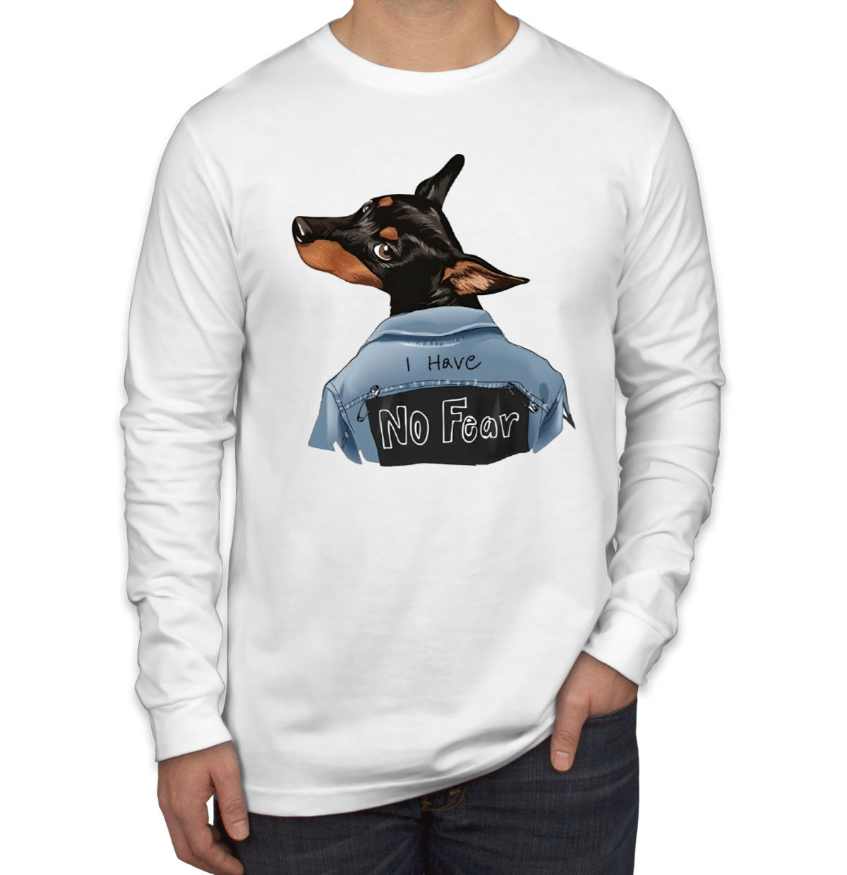 I Have No Fear Dog In Denim Jacket Men's Long Sleeve Shirt