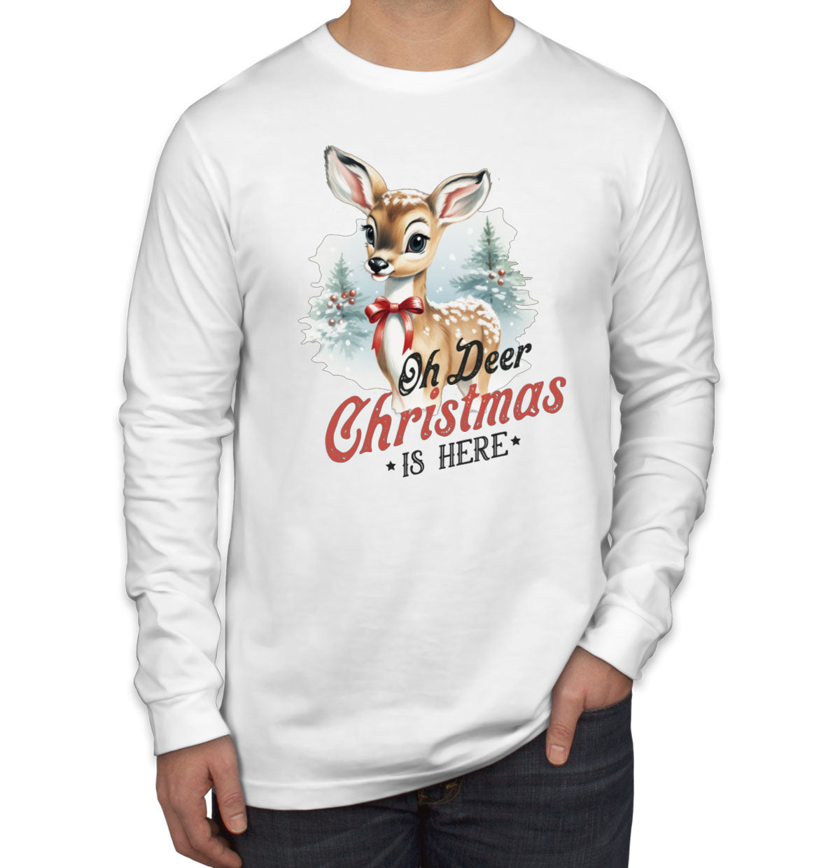 Oh Deer Christmas Here Men's Long Sleeve Shirt