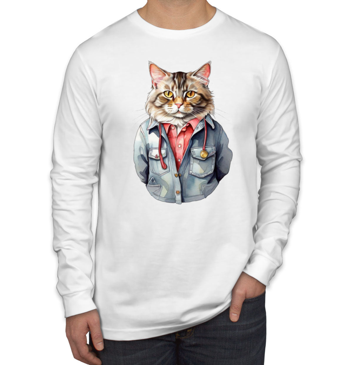 Cool Orange Cat Men's Long Sleeve Shirt