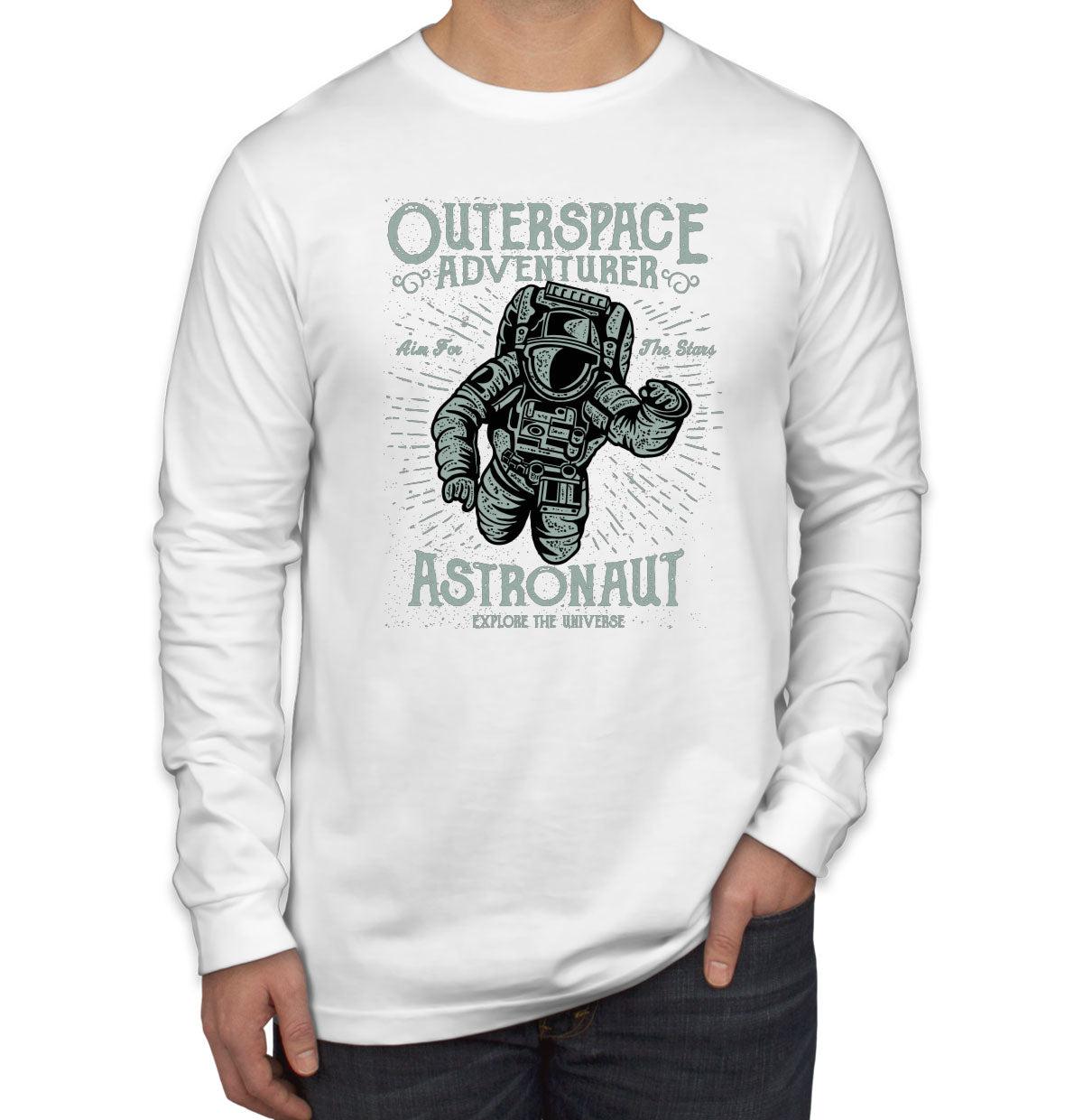 Outerspace Adventurer Astronaut Explore The Universe Men's Long Sleeve Shirt