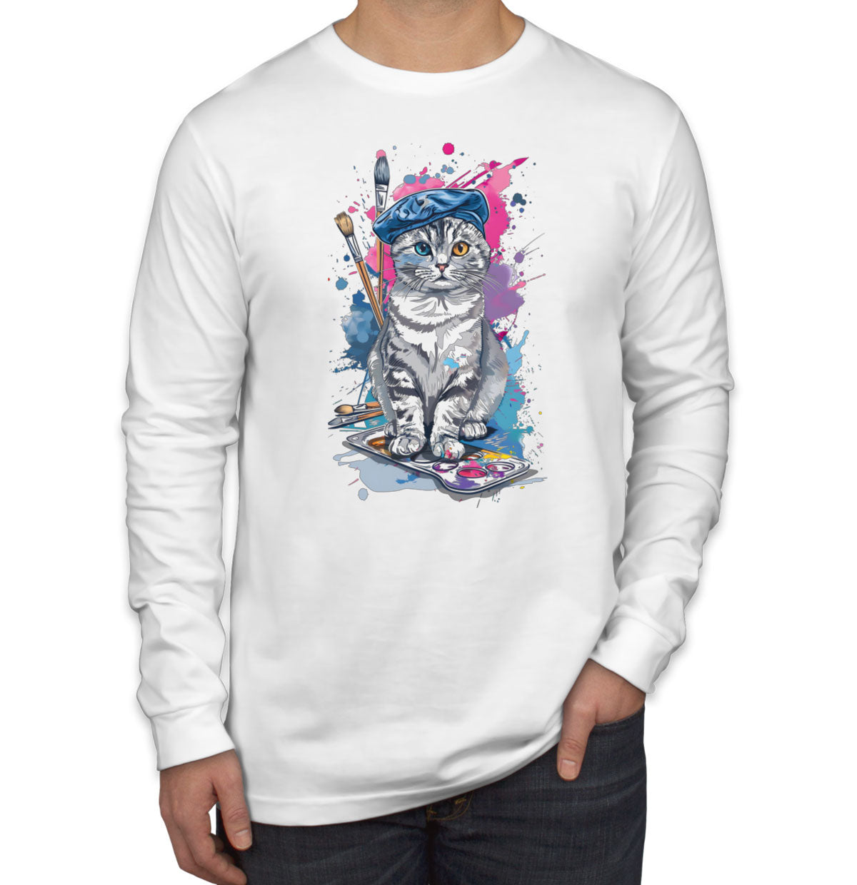 Painter Artist Cat Men's Long Sleeve Shirt