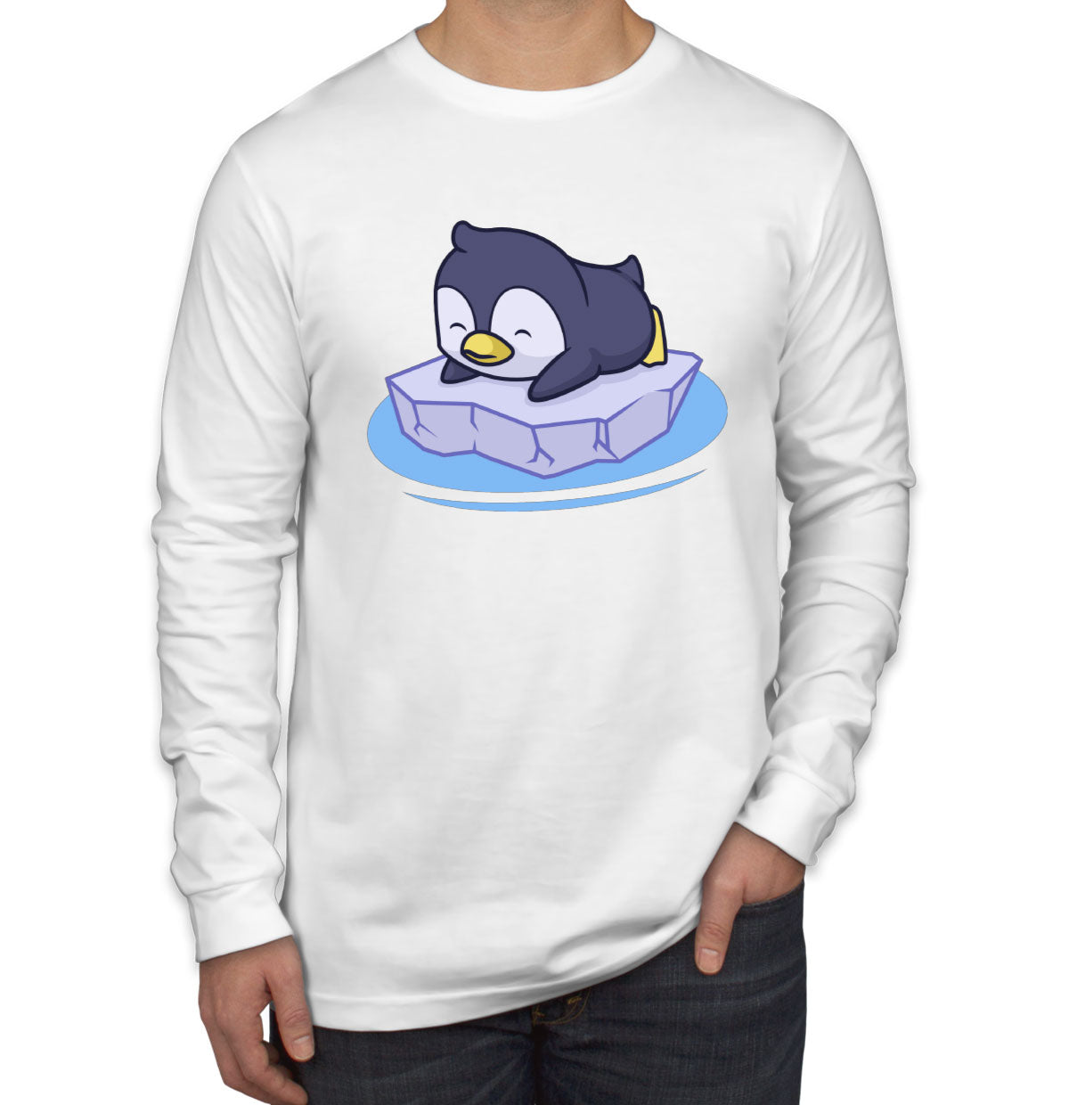 Penguin On Ice Block Men's Long Sleeve Shirt