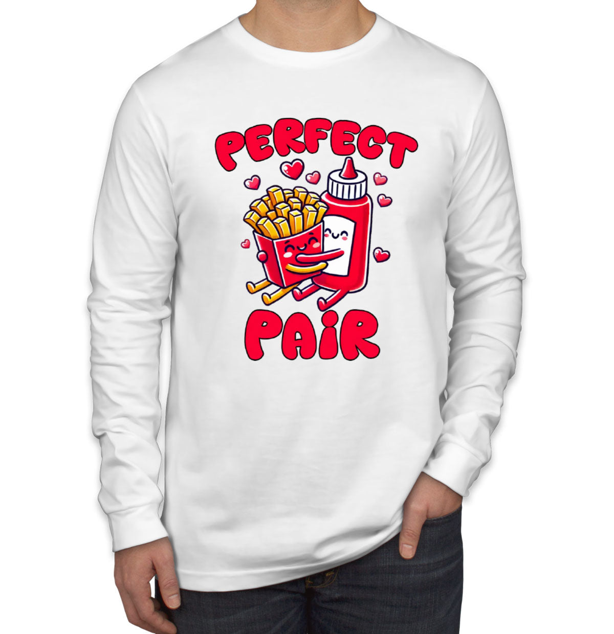 Ketchup And Fries Perfect Pair Valentine's Day Matching Men's Long Sleeve Shirt