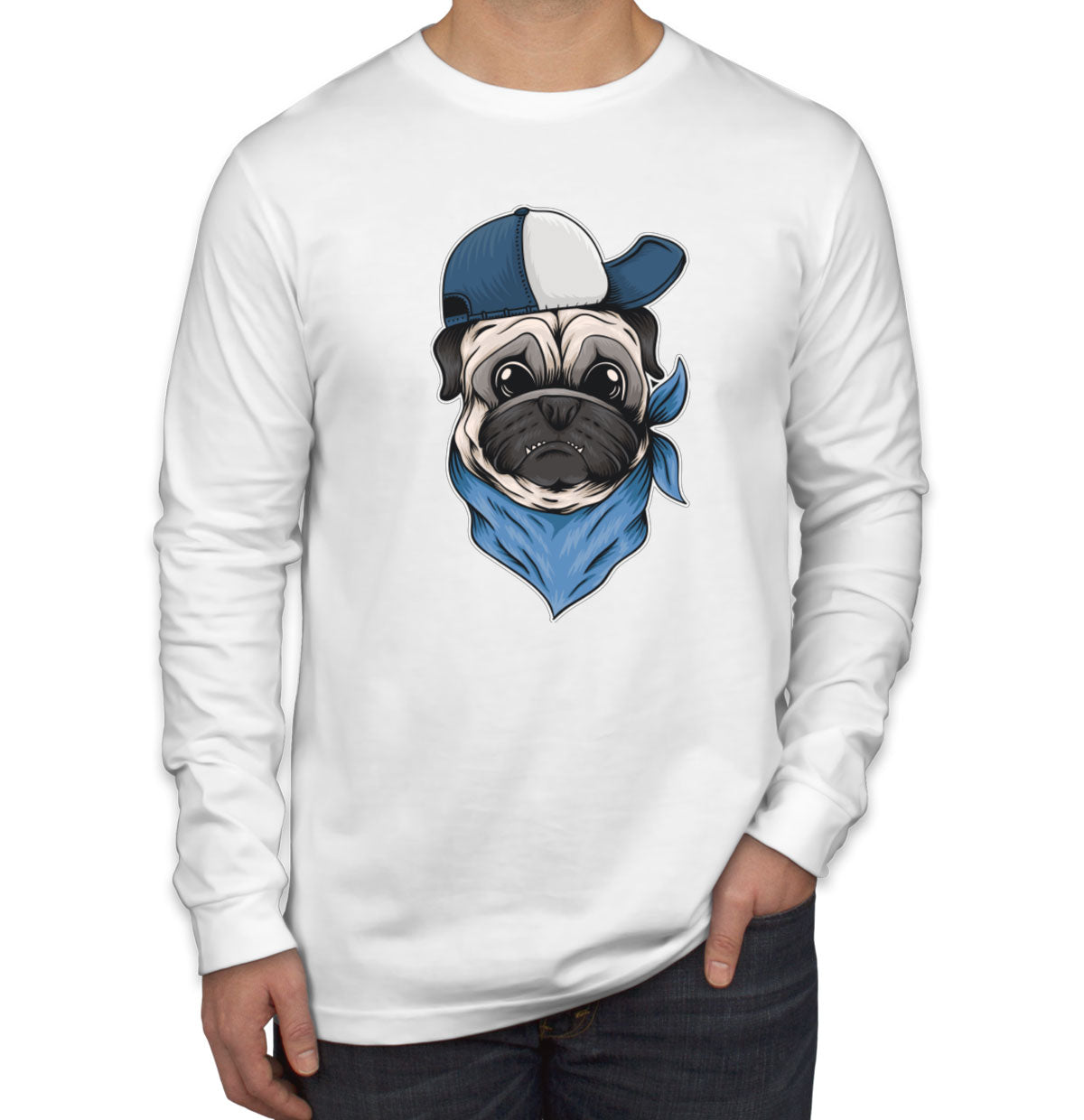 Pug Dog With Hat And Bandana Men's Long Sleeve Shirt