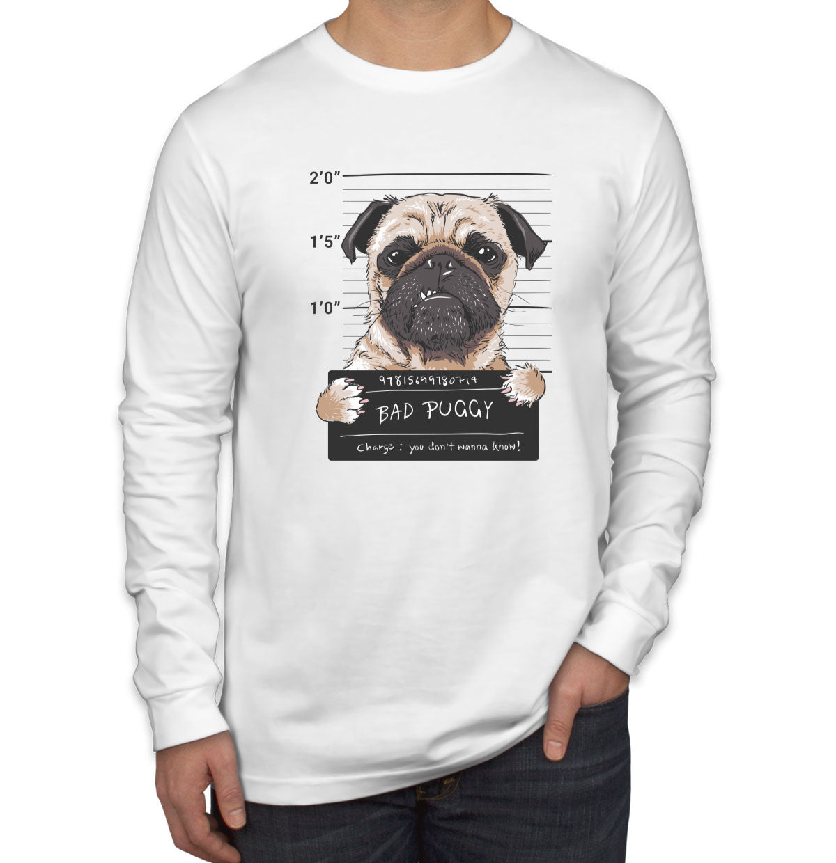 Funny Pug Dog Mugshot Long Sleeve Shirt