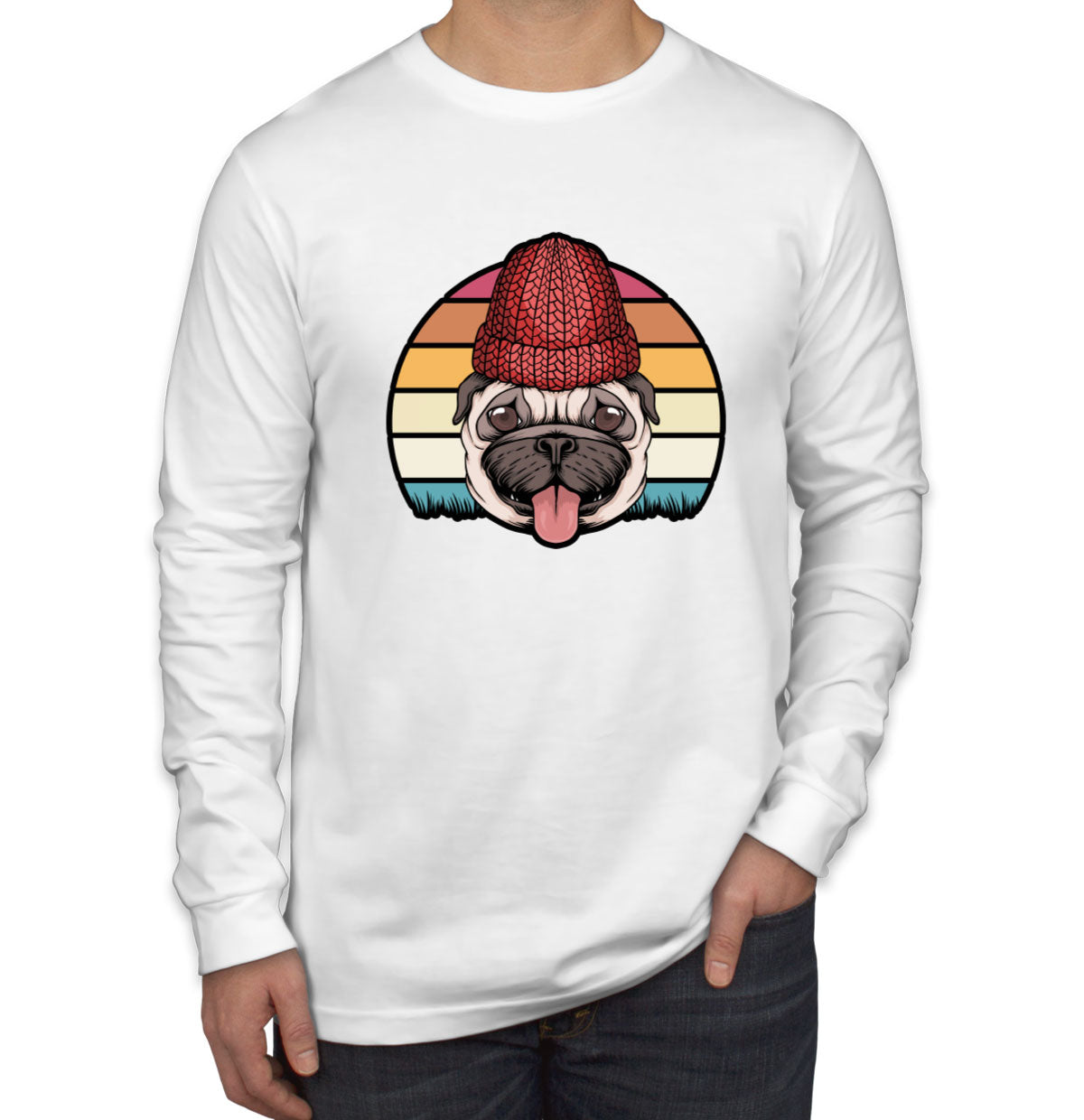 Retro Pug Dog Vintage Men's Long Sleeve Shirt