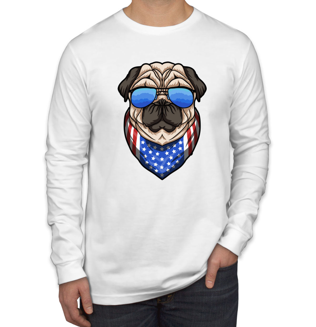 Pug Dog With Sunglasses And Bandana Men's Long Sleeve Shirt