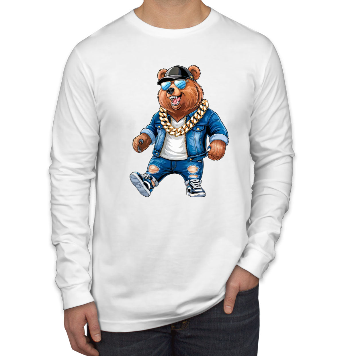 Cool Rapper Bear Men's Long Sleeve Shirt