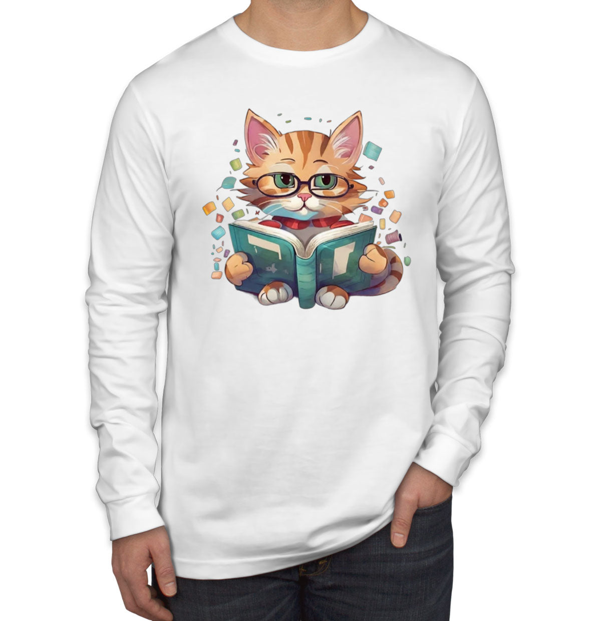 Reading Cat Men's Long Sleeve Shirt