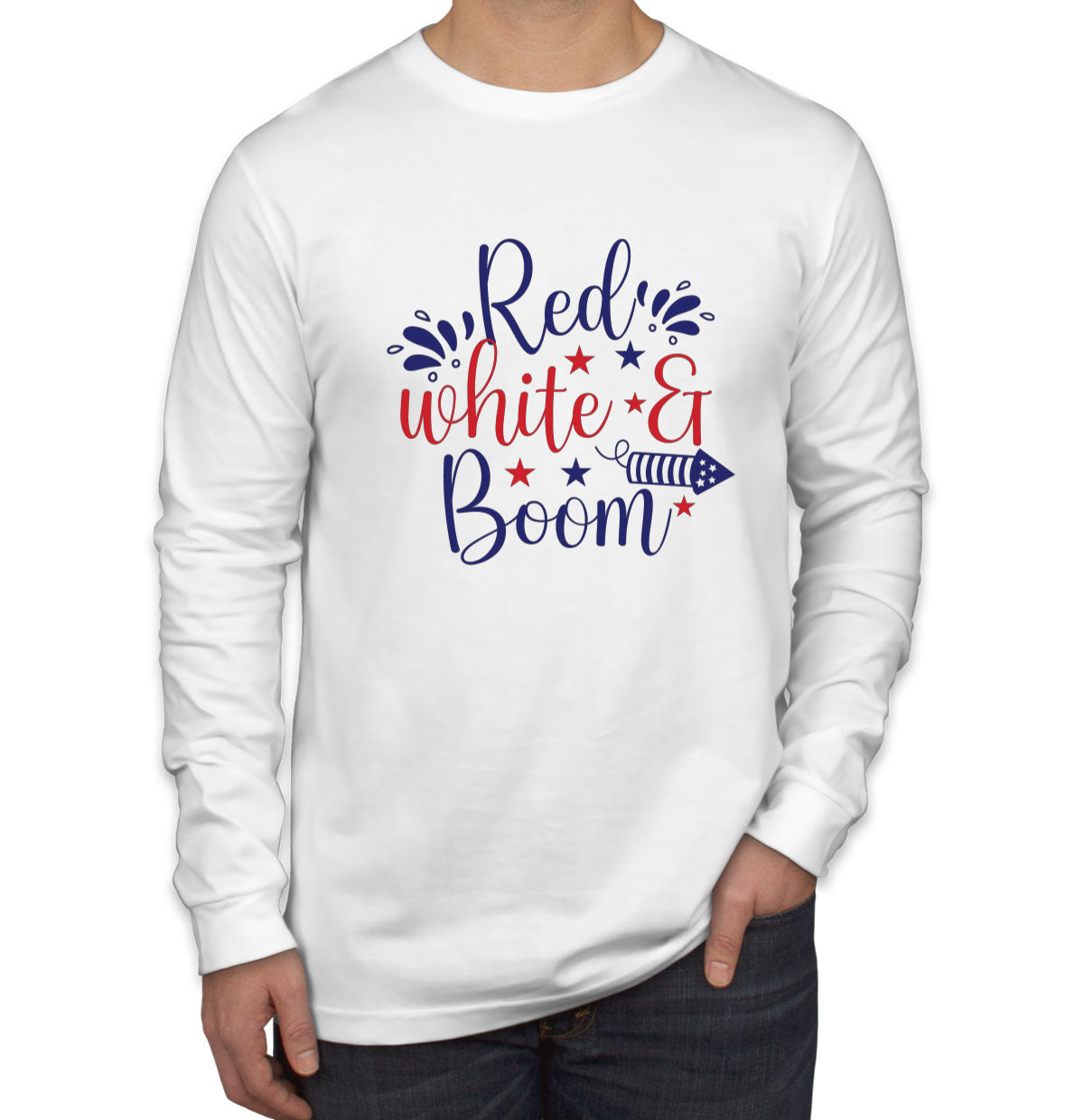 Red White And Boom Patriotic Men's Long Sleeve Shirt