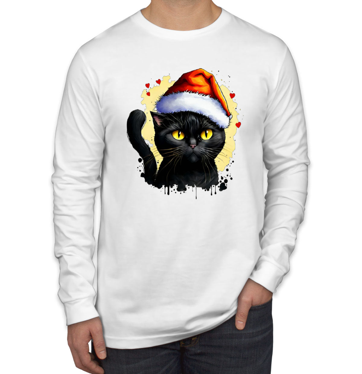 Santa Black Cat Men's Long Sleeve Shirt