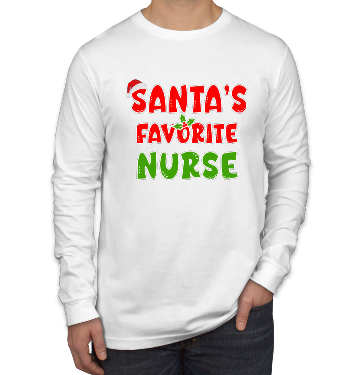 Santa's Favorite Nurse Men's Long Sleeve Shirt