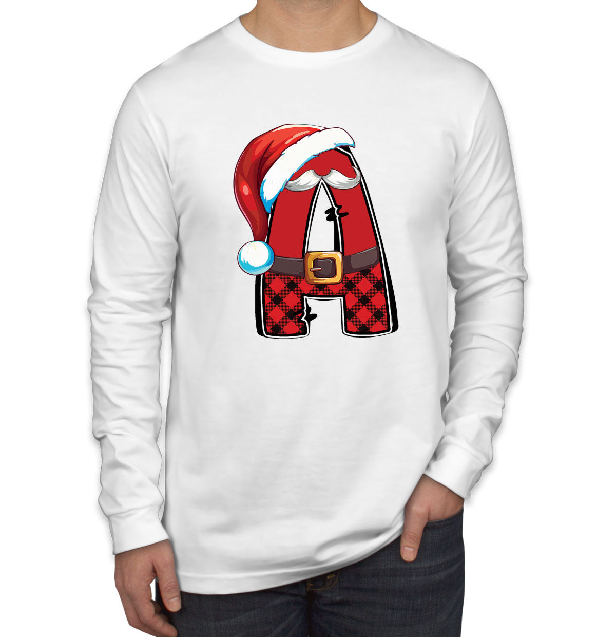 Christmas Santa Alphabet Letters [Custom Initial] Men's Long Sleeve Shirt