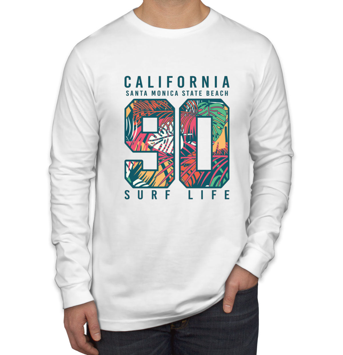 California Santa Monica State Beach Surf Life Men's Long Sleeve Shirt