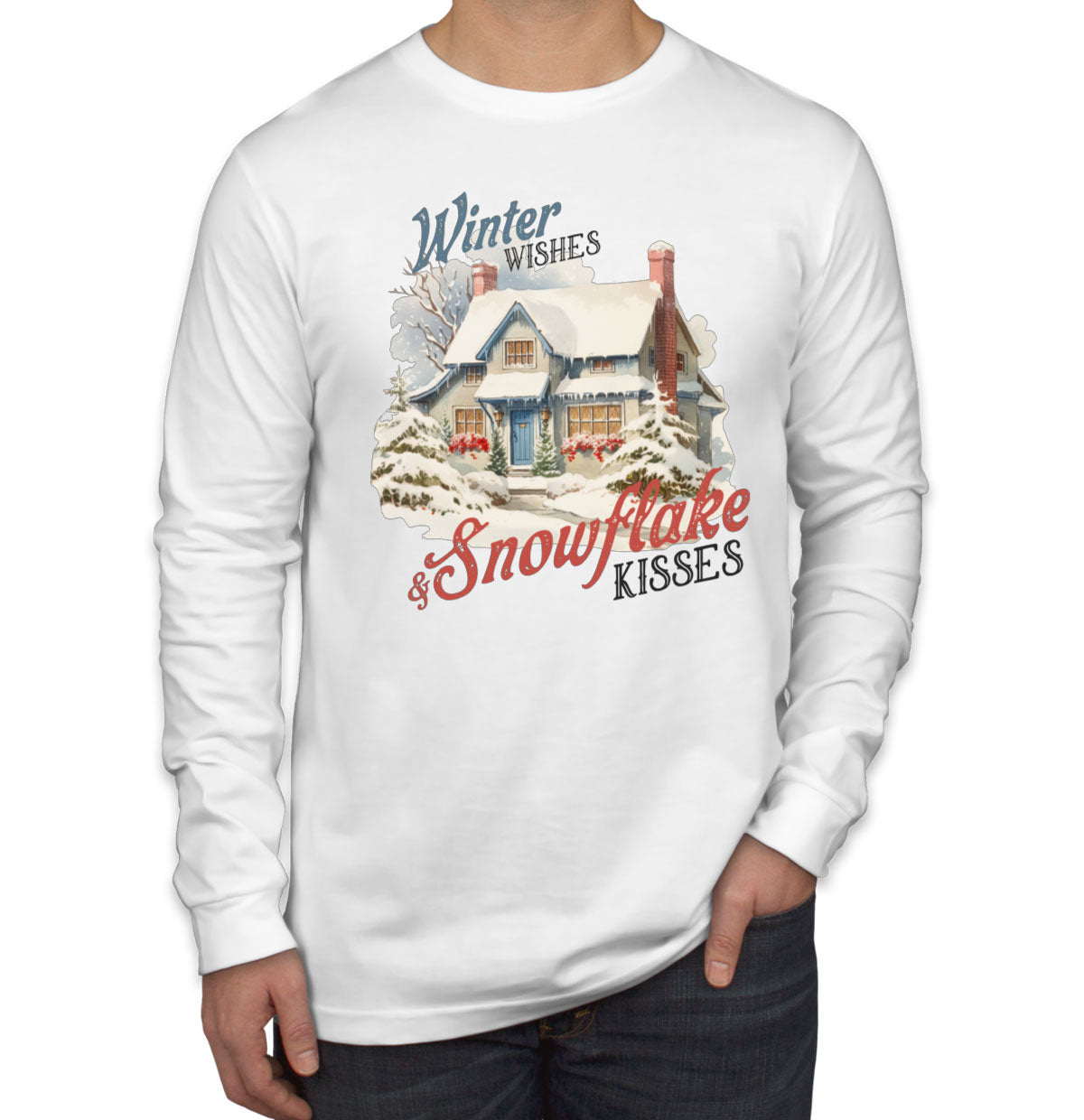 Winter Wishes And Snowflake Kisses Christmas Men's Long Sleeve Shirt