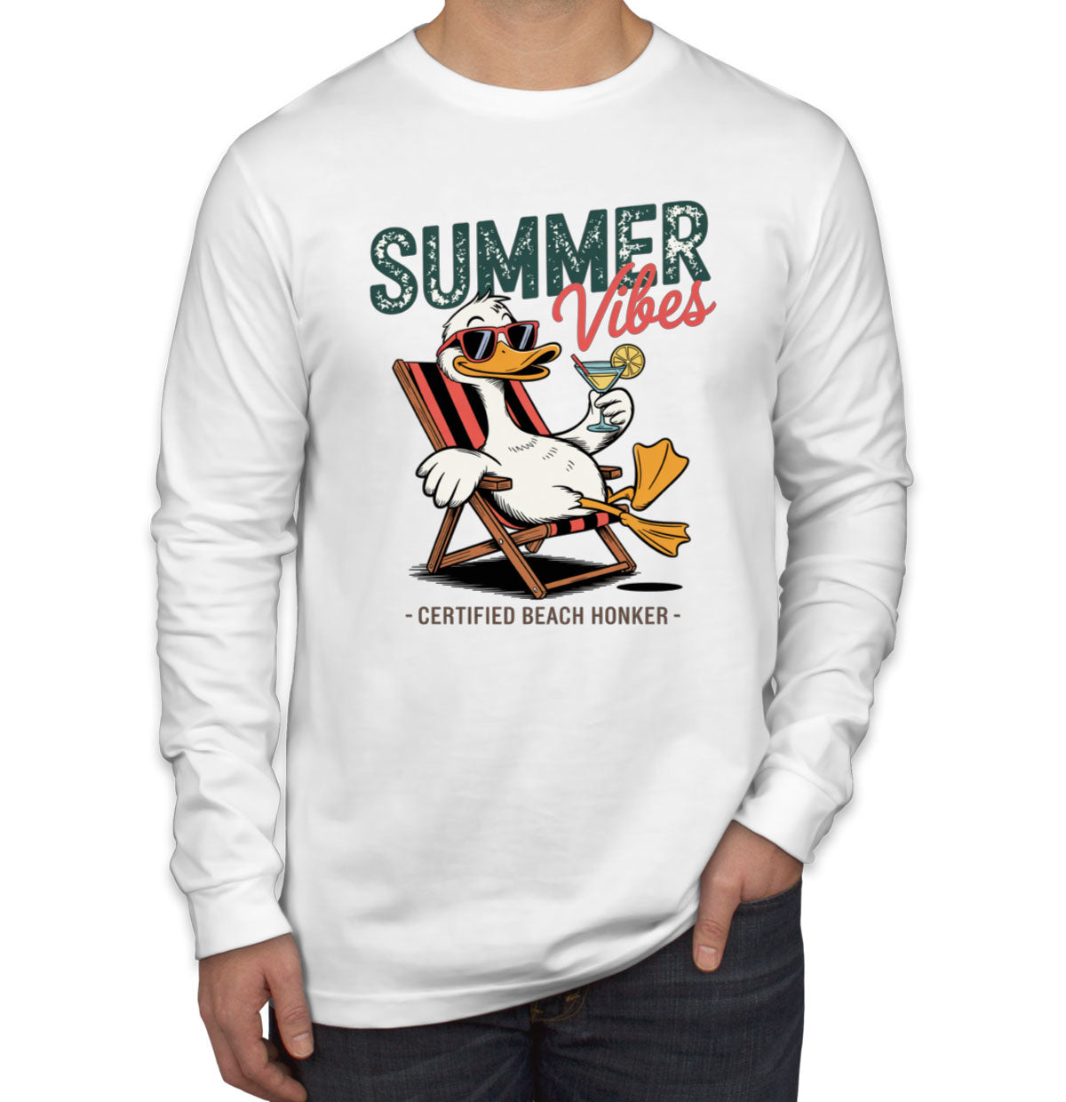 Summer Vibes Funny Duck Men's Long Sleeve Shirt