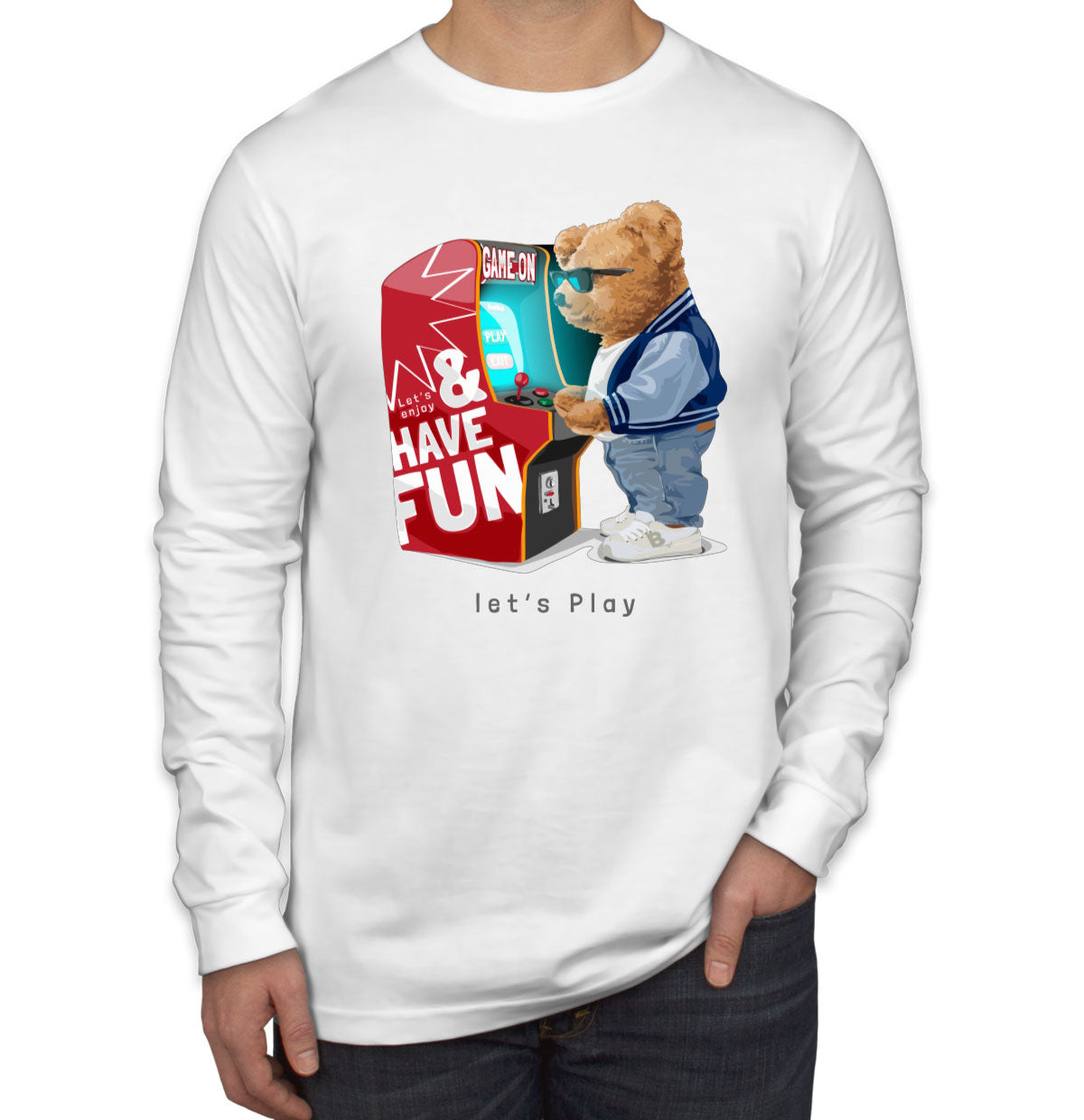 Teddy Bear Arcade Game Machine Men's Long Sleeve Shirt