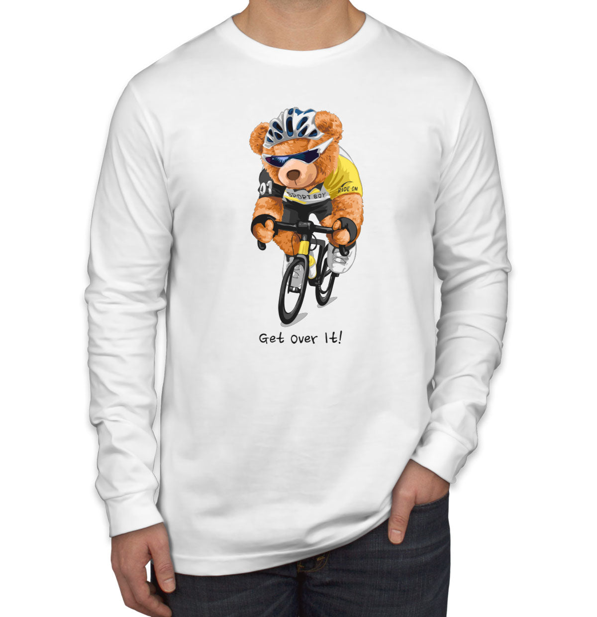 Teddy Bear Biker Get Over It Men's Long Sleeve Shirt