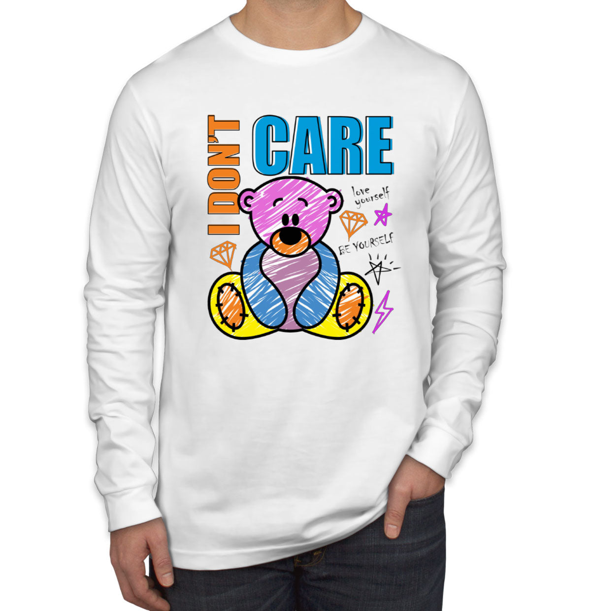 Teddy Bear I Don't Care Men's Long Sleeve Shirt