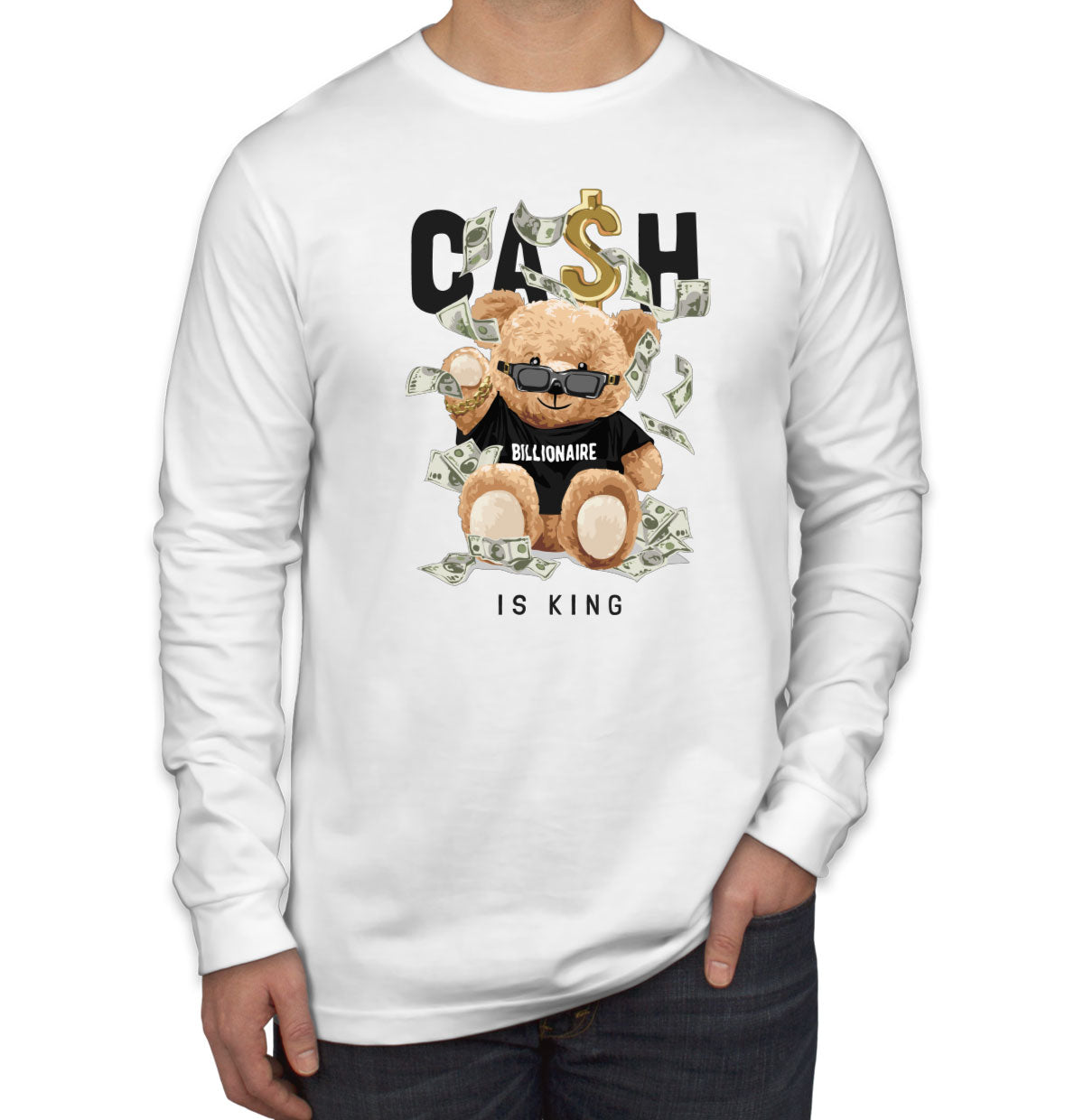 Teddy Bear Cash Billionaire Men's Long Sleeve Shirt