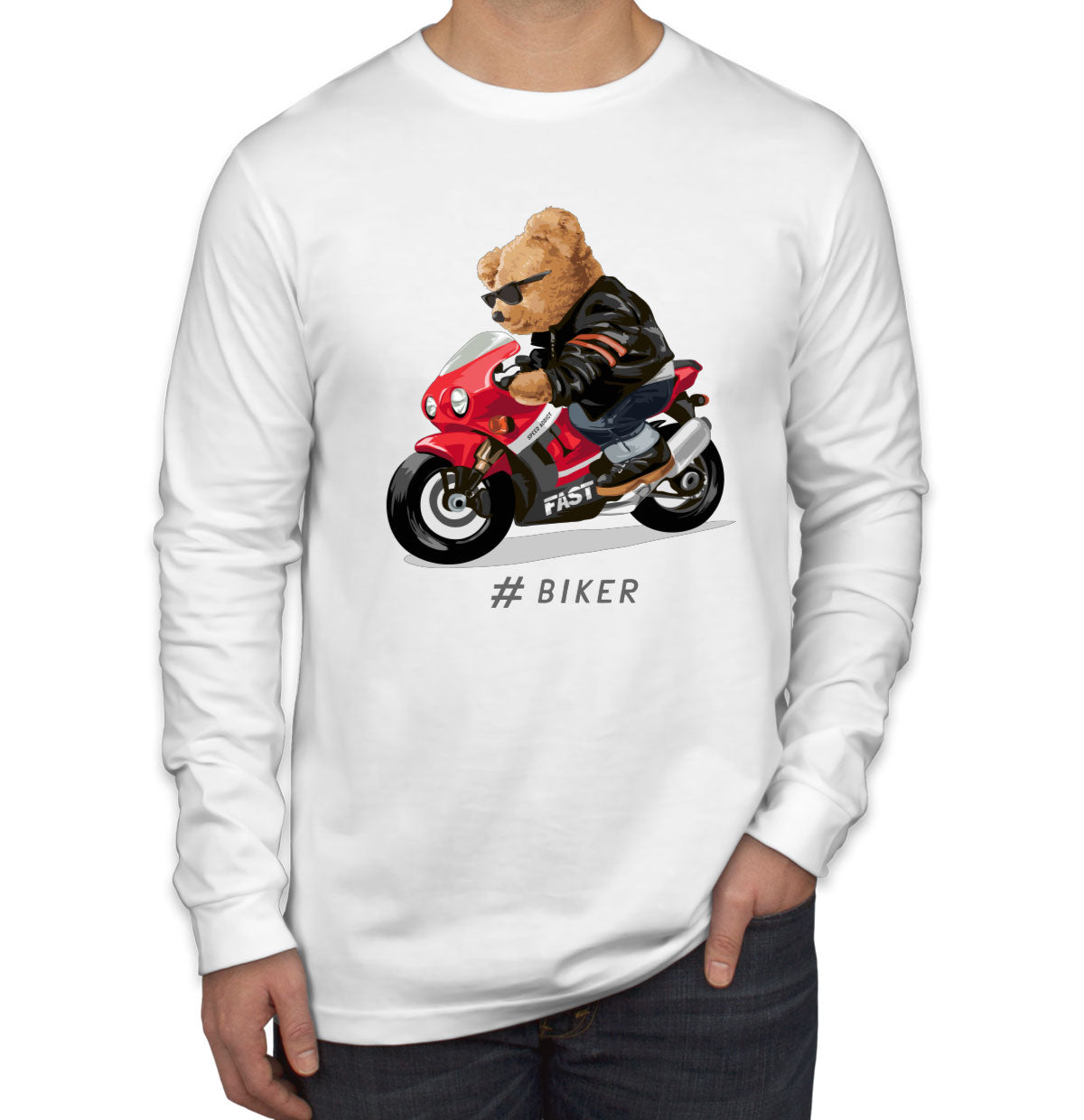 Teddy Bear Cool Biker Men's Long Sleeve Shirt