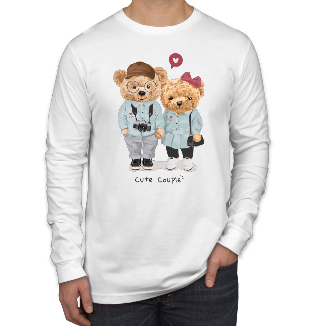 Teddy Bear Cute Couple Men's Long Sleeve Shirt