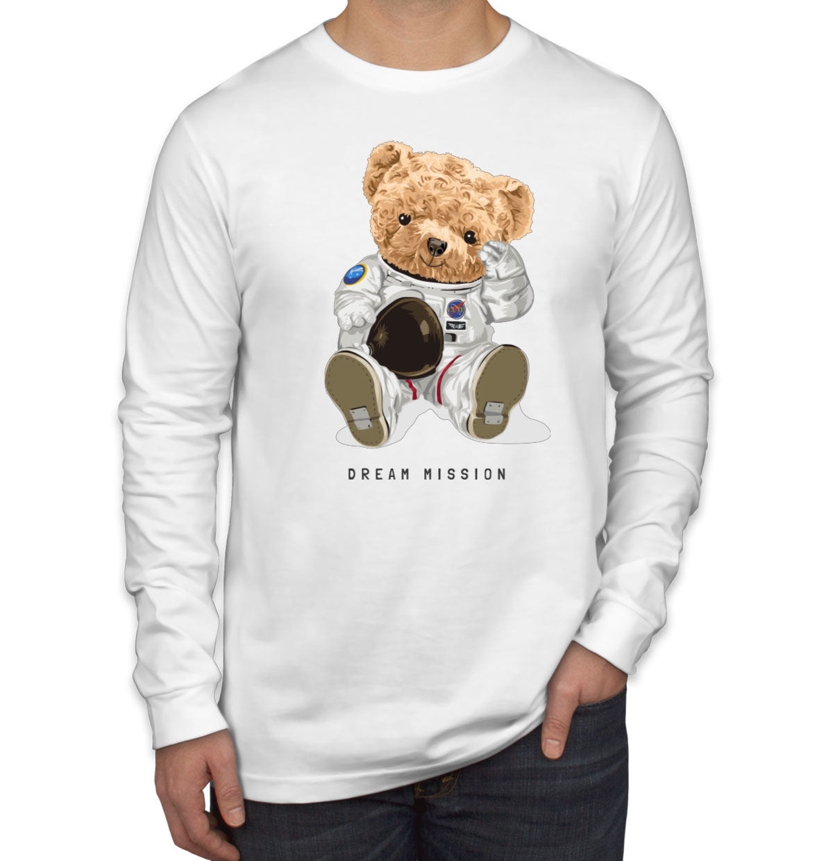 Teddy Bear Astronaut Dream Mission Men's Long Sleeve Shirt