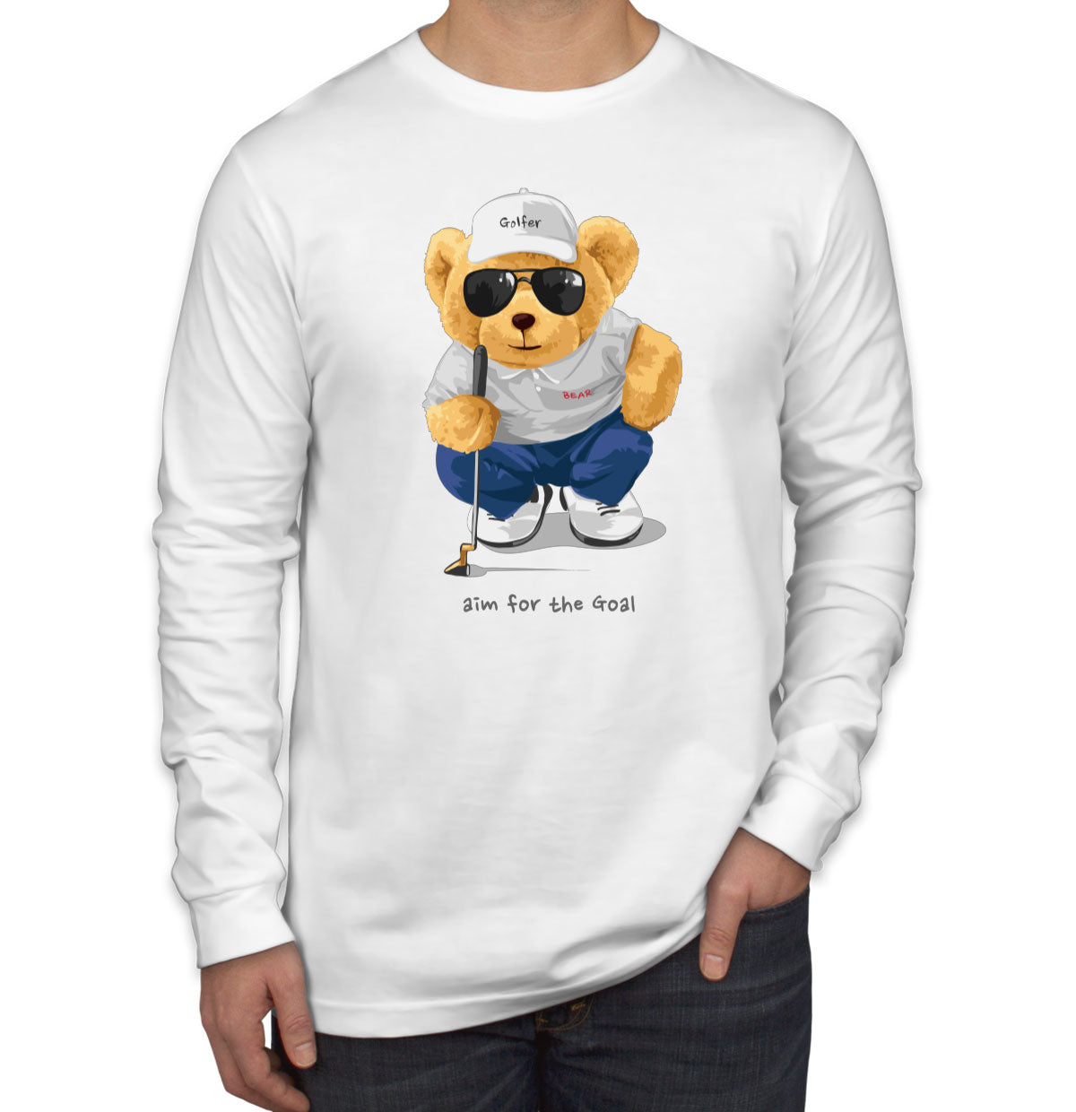 Teddy Bear Golfer Men's Long Sleeve Shirt