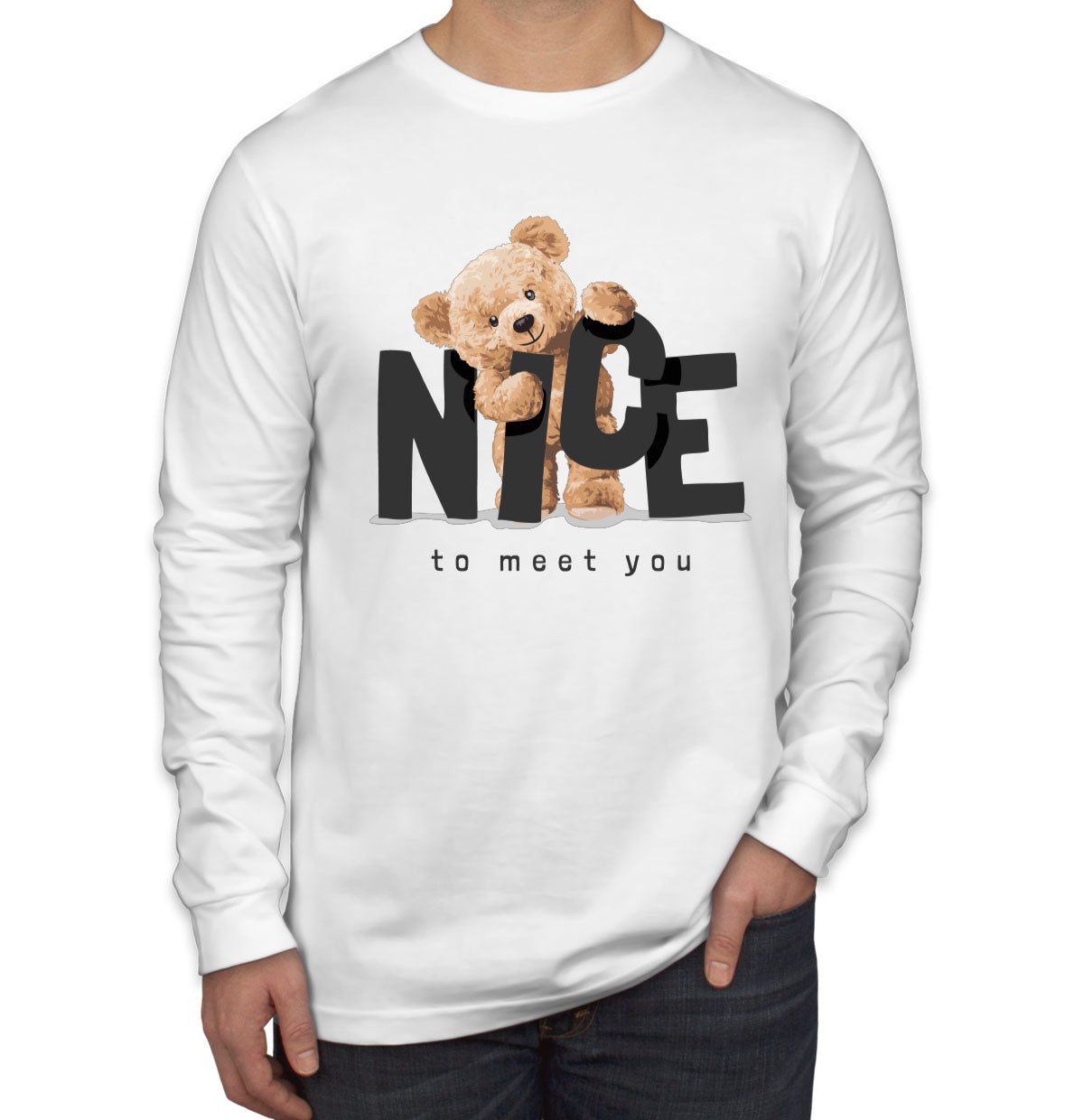 Teddy Bear Nice To Meet You Men's Long Sleeve Shirt