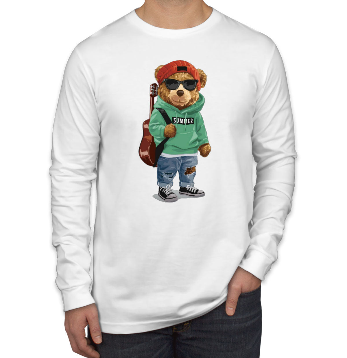 Teddy Bear Musician Men's Long Sleeve Shirt