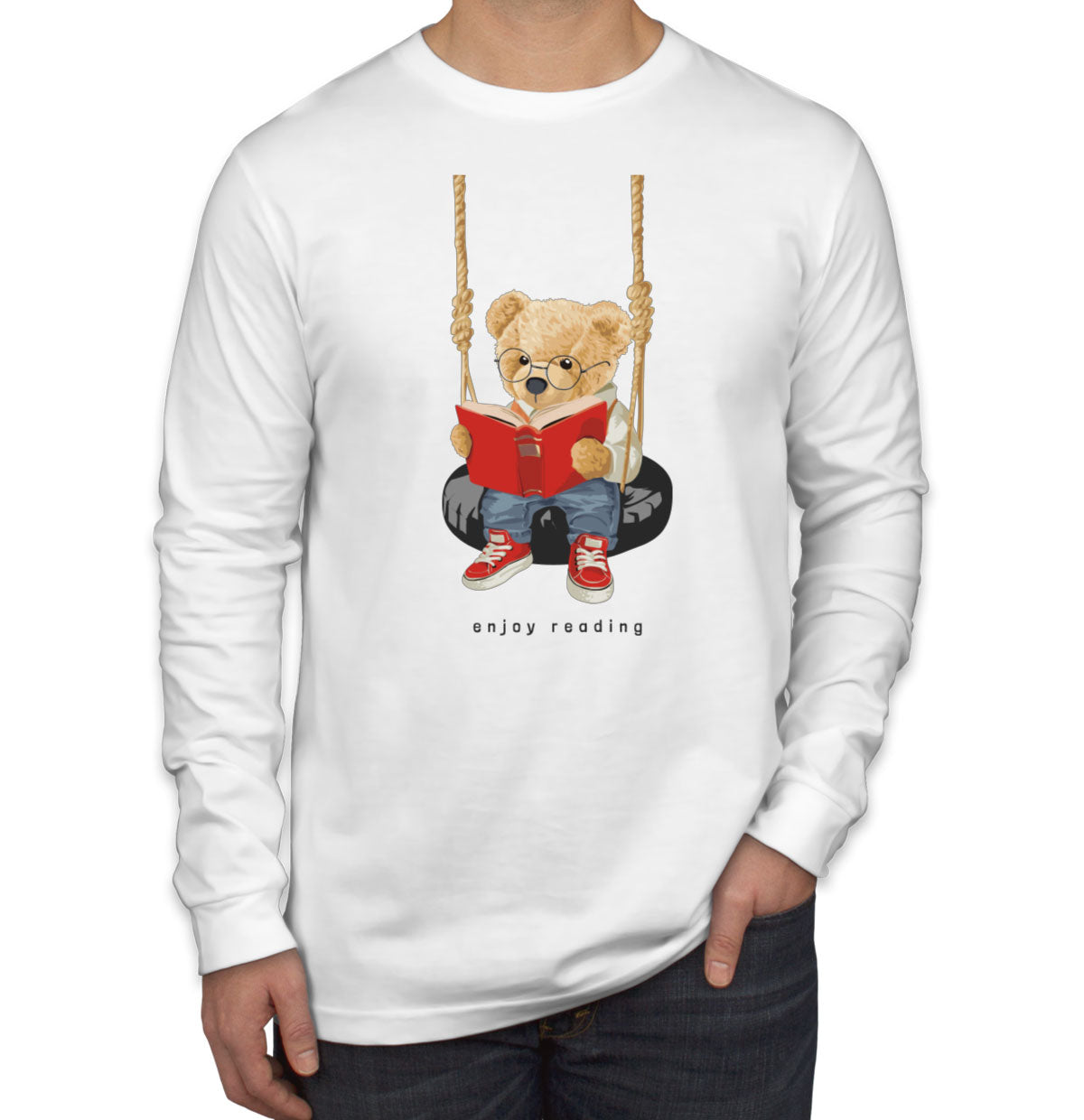 Teddy Bear Reading Men's Long Sleeve Shirt