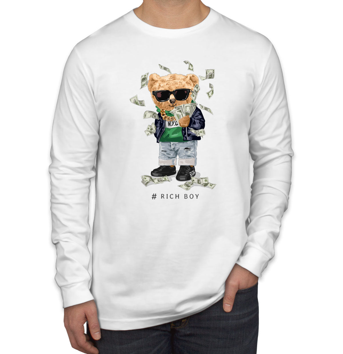 Teddy Bear Rich Boy Men's Long Sleeve Shirt