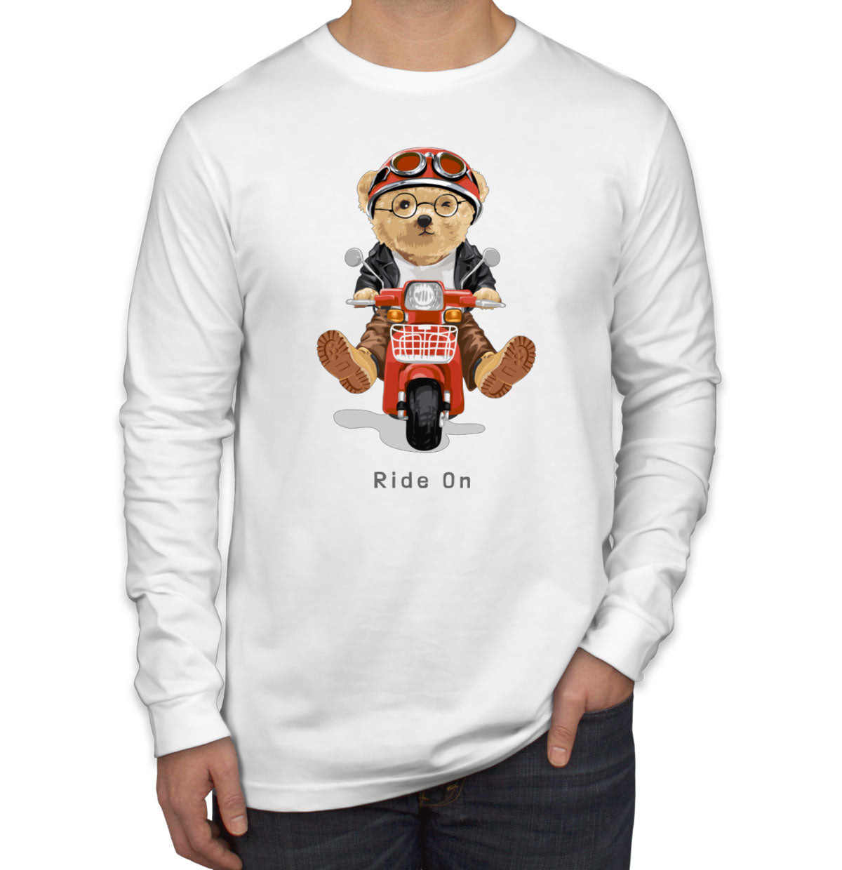 Teddy Bear Ride On Men's Long Sleeve Shirt