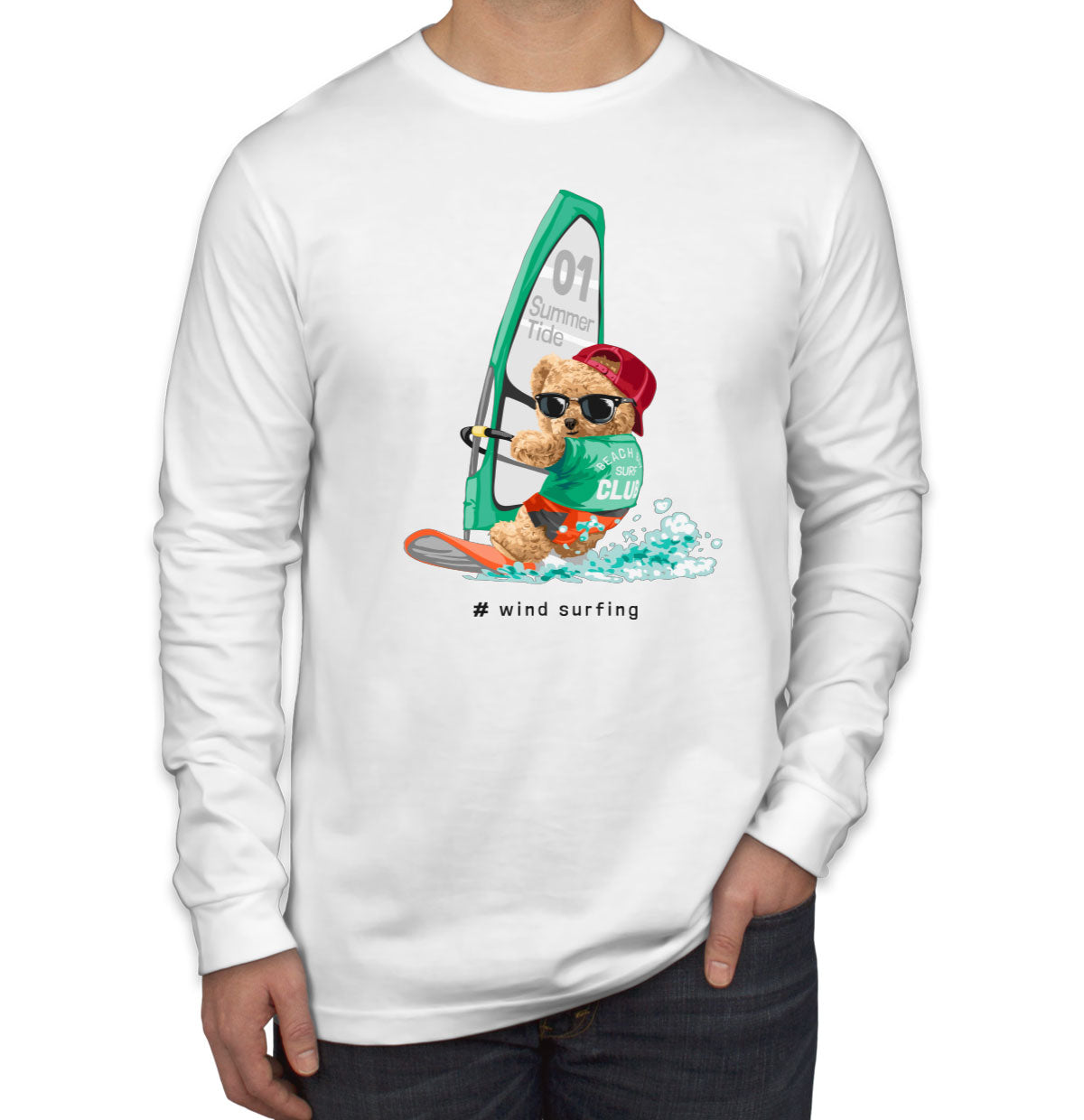 Teddy Bear Surfing Men's Long Sleeve Shirt