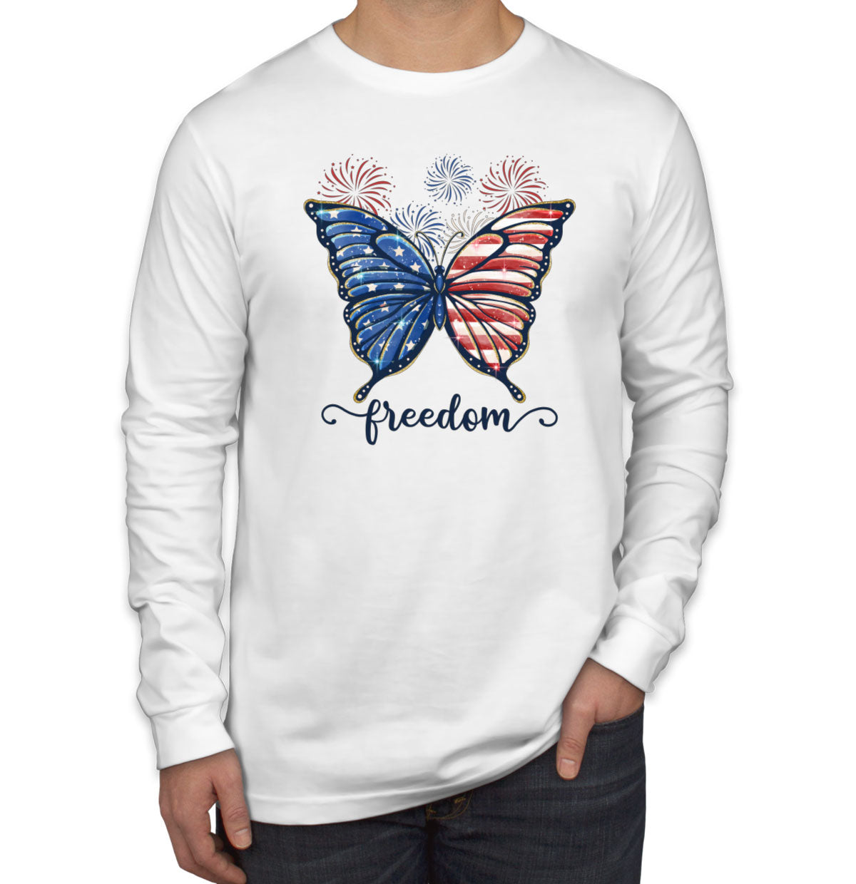 Freedom Butterfly USA Patriotic Men's Long Sleeve Shirt