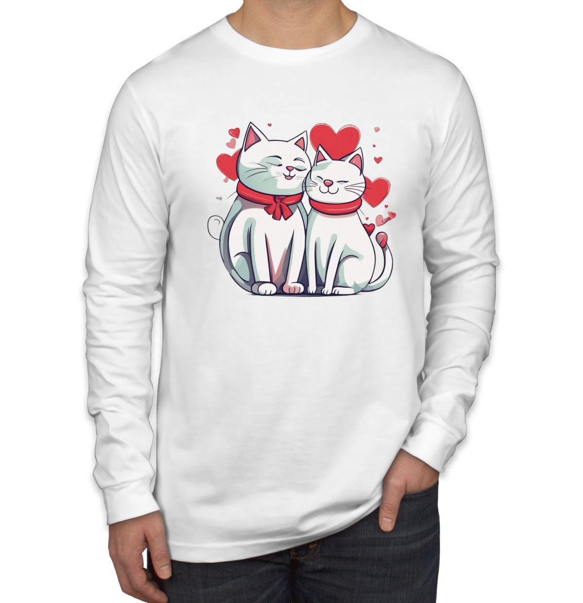 Cute Cat Couples Valentine's Day Men's Long Sleeve Shirt