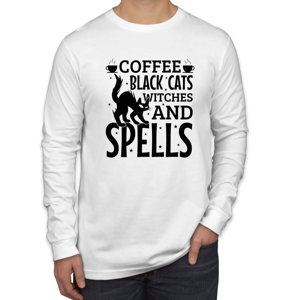 Coffee Black Cats Witches And Spells Halloween Men's Long Sleeve Shirt