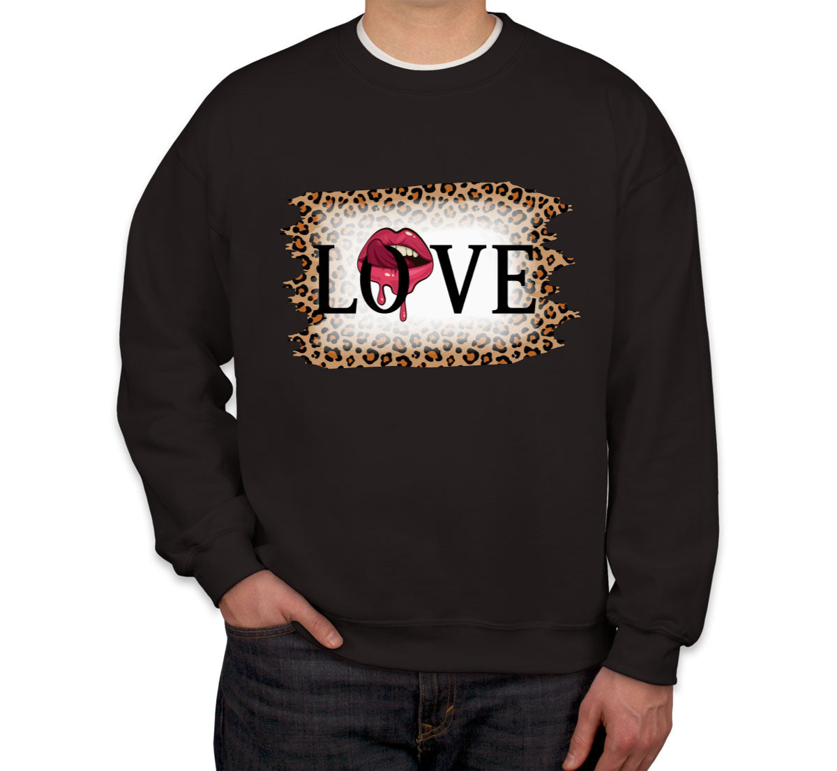 Love Tongue Lipstick Leopard Print Valentine's Day Unisex Sweatshirt