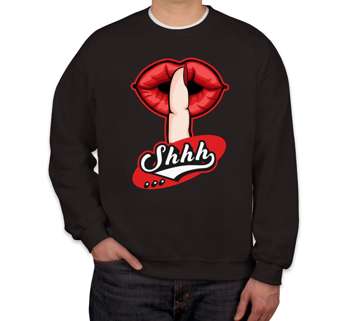 Shhh Silent Gesture With Finger And Red Lips Unisex Sweatshirt