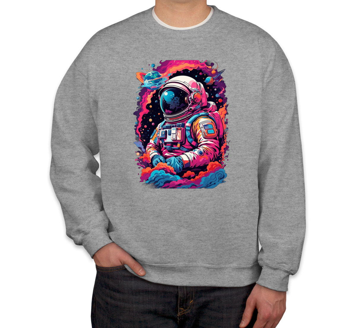 Illustration Colorful Astronaut in the Galaxy Unisex Sweatshirt