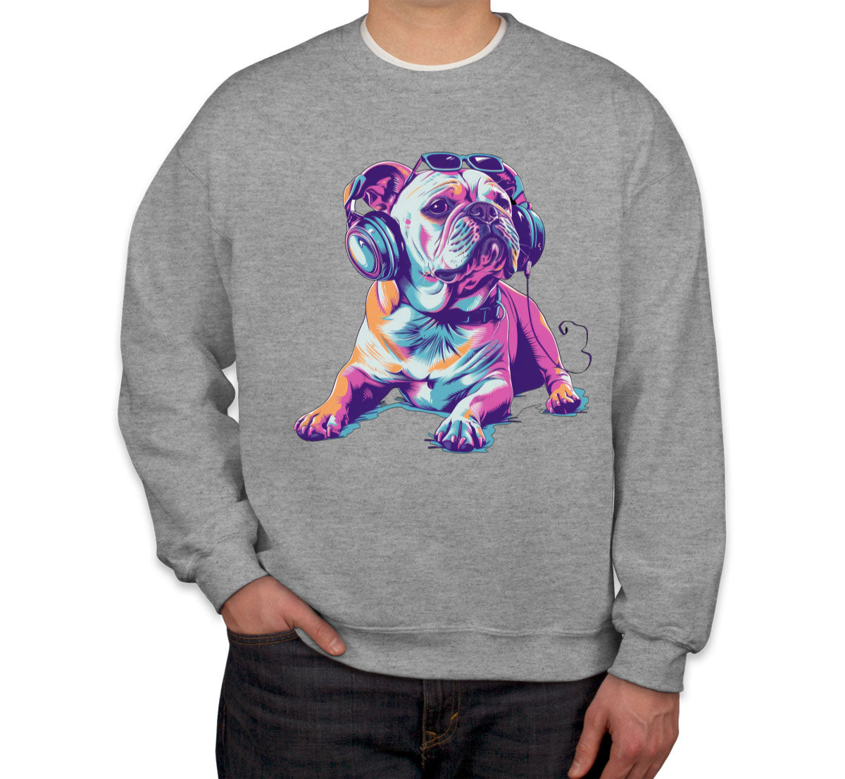 Bulldog With Headphone And Sunglasses Unisex Sweatshirt