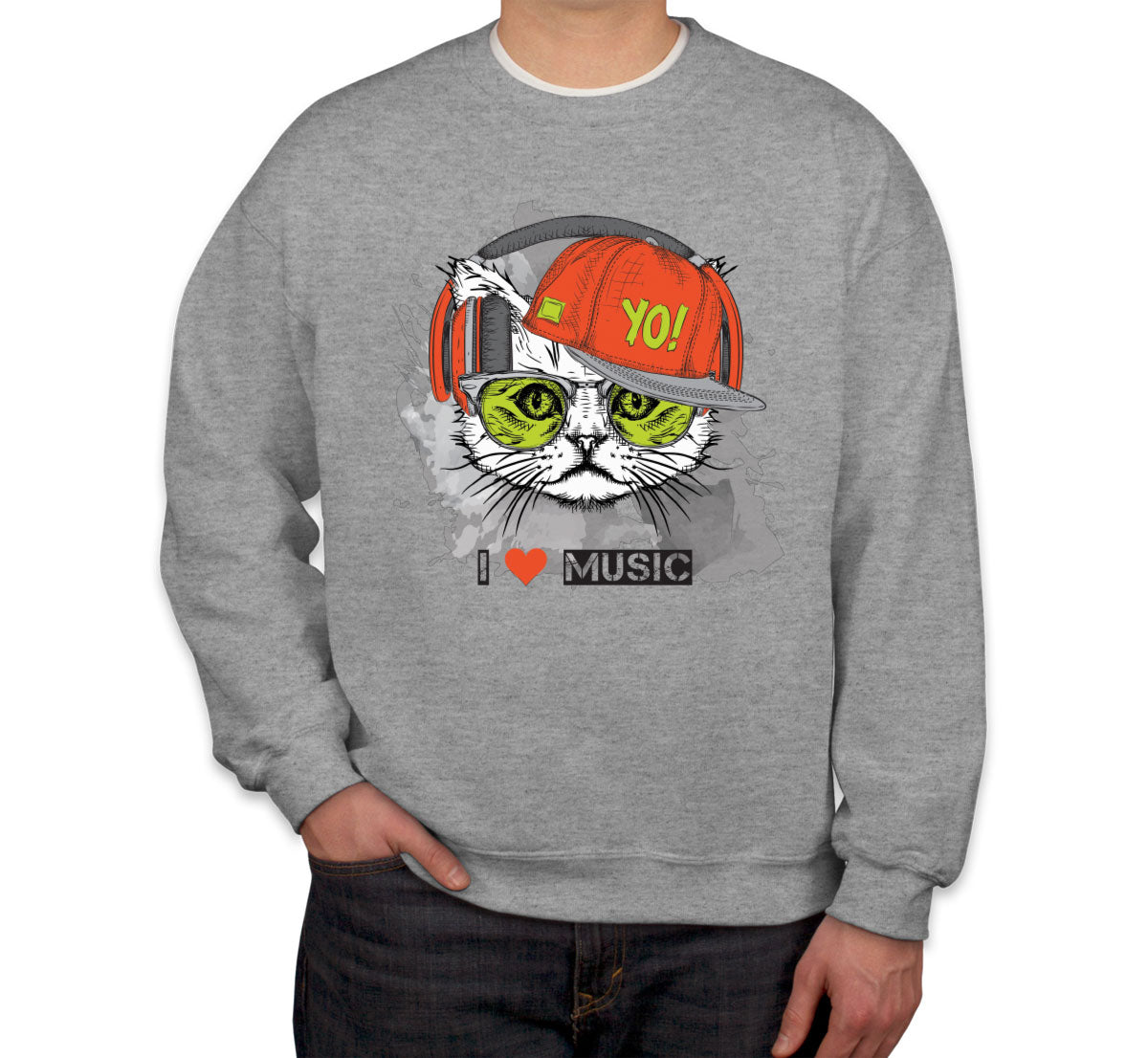 I Love Music Cat With Headphones Unisex Sweatshirt