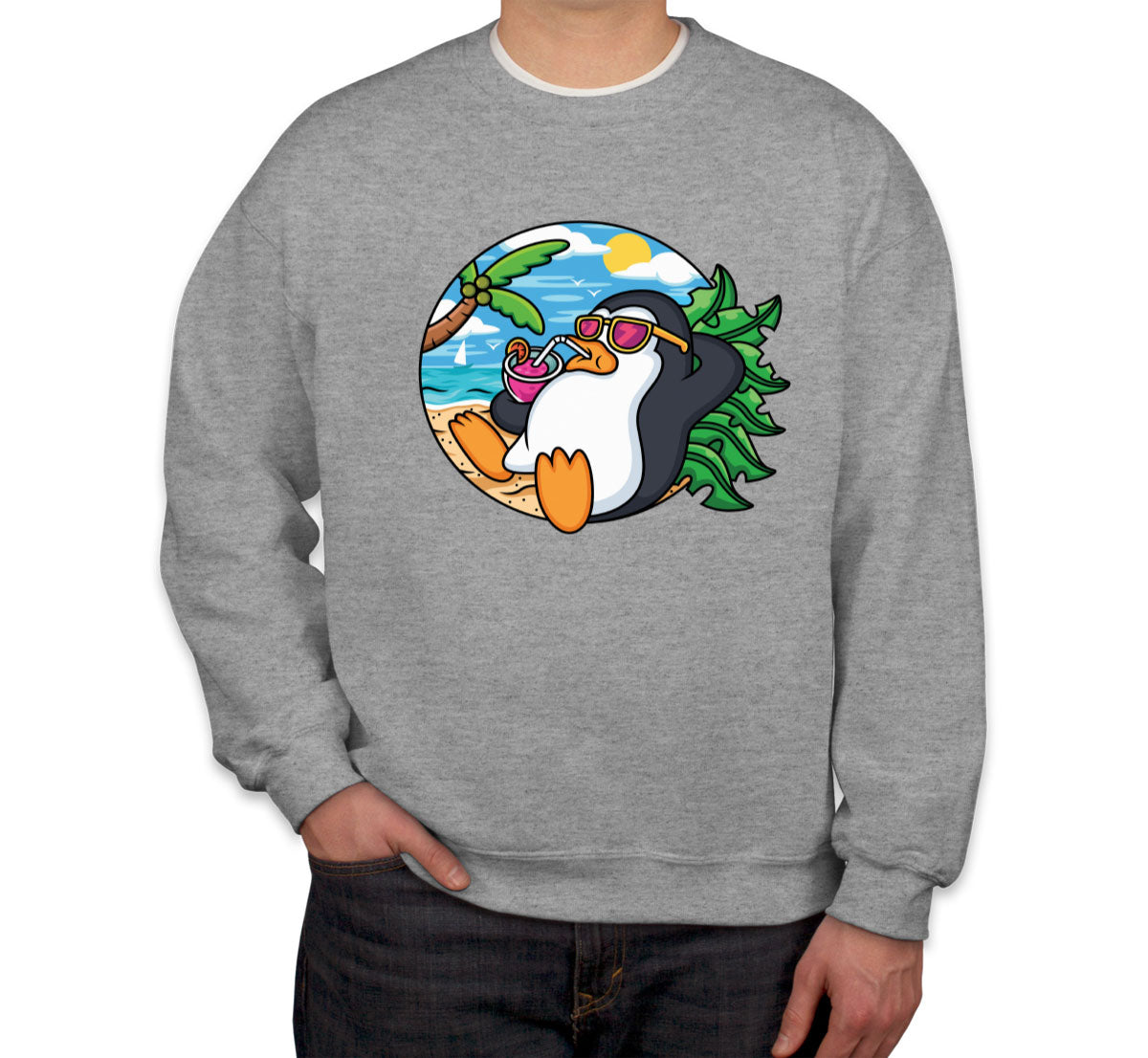 Cartoon Penguin On Vacation Unisex Sweatshirt