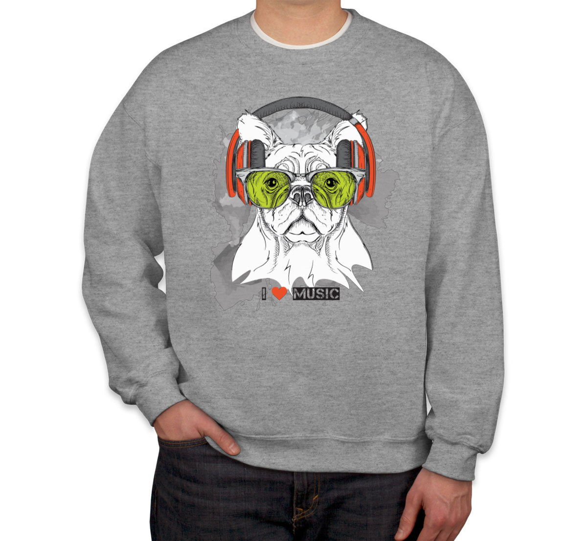 I Love Music Dog With Headphones Unisex Sweatshirt