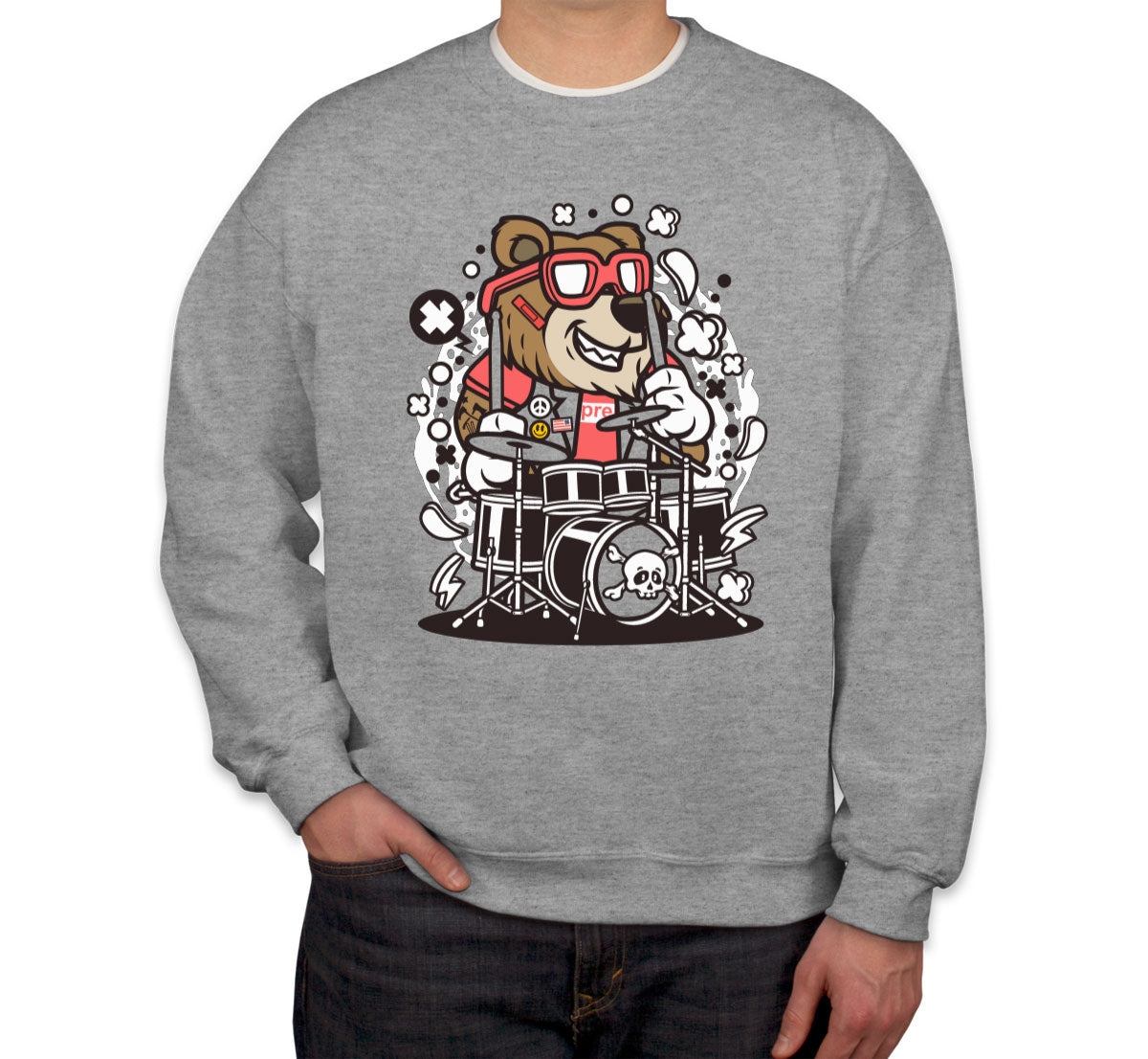 Cool Punk Rock Bear Drummer Unisex Sweatshirt